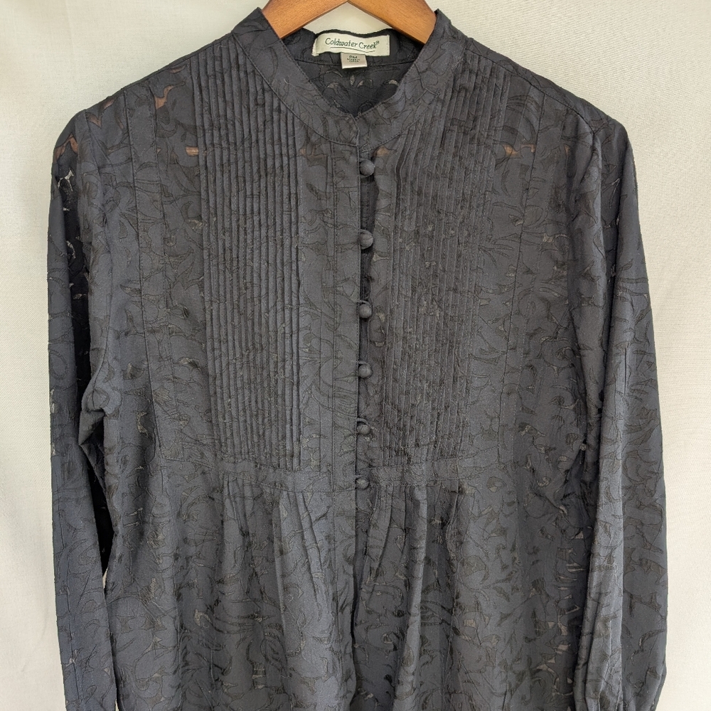 Coldwater Creek black button down long sleeve see through designed shirt